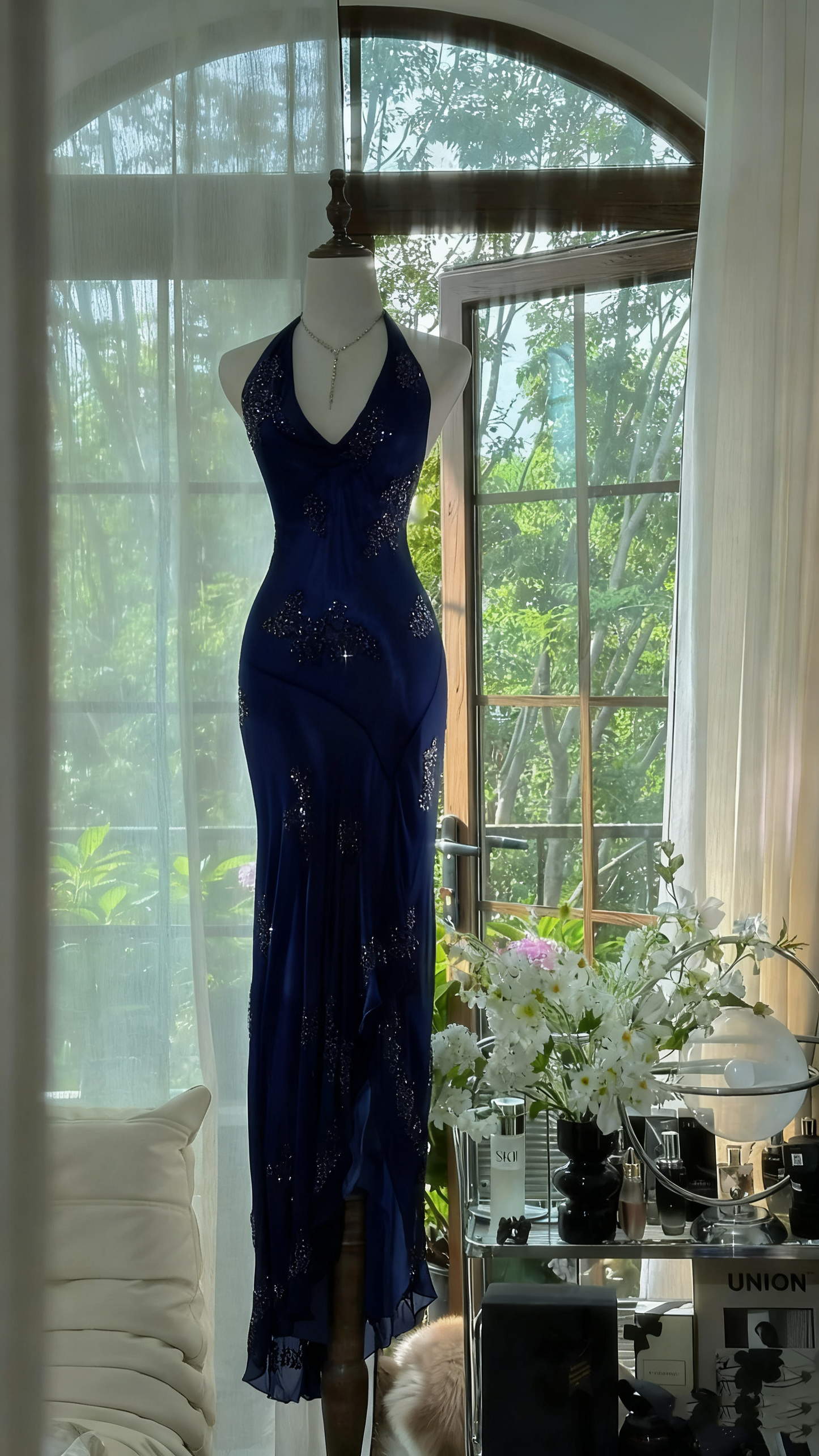 Dark Green Beaded Elegant Long Chiffon Ball Gown Evening Dress Party Dress gh4749