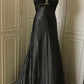 ✨🖤Black beaded mysterious and noble black swan vintag Downton Abbey deep V long satin ball gown evening dress gh4390
