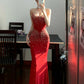 Red long shiny pearl formal dress gh6642