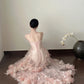 Pink Delicate Floral Long Chiffon Evening Gown Fairy Gown gh6759