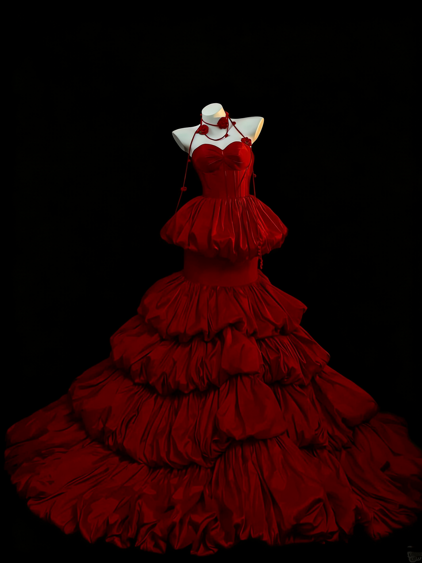 Dunkelromantisches, scharlachrotes, gestuftes, trägerloses Abendkleid im Gothic-Stil - Dinnerkleid &amp; Ballkleid gh6560