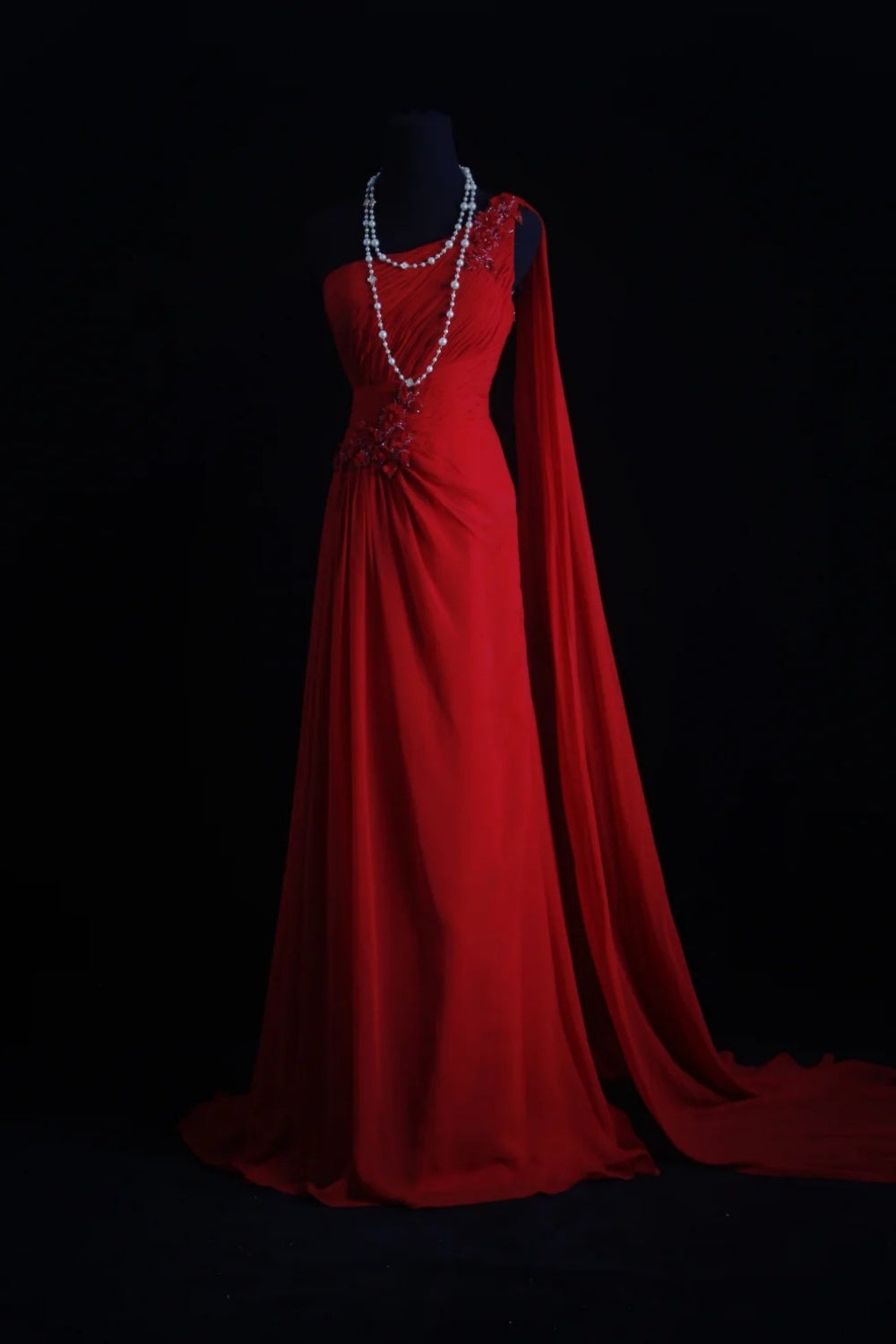 Red long tulle evening gown gh6852