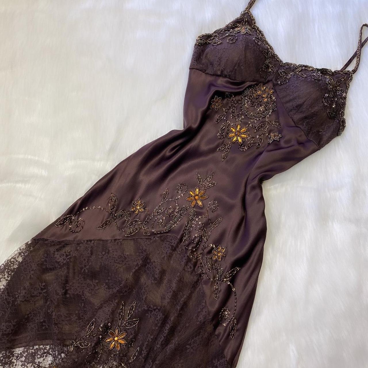 Brown Vintage Elegant Exquisite Floral Beading Spaghetti Strap Long Satin Lace Ball Gown Evening Dress Birthday Party Dress Prom Dress gh3831