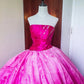 Girlhomeshops - Rosa, modisches, perlenbesetztes, langes, bodenlanges Tüll-Ballkleid, Ombre-Muster, gh5301