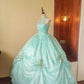 Girlhomeshops - Mintgrünes, glitzerndes, perlenbesetztes, florales, langes, bodenlanges Tüll-Ballkleid gh5300