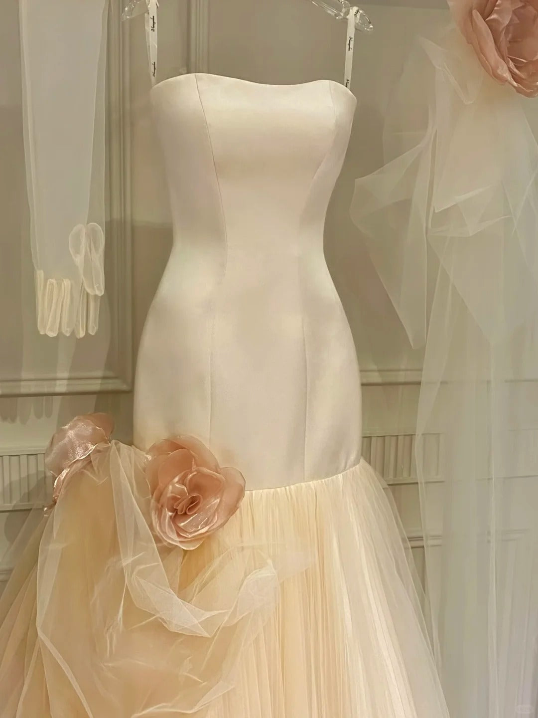 Girlhomeshops-Beautiful mermaid wedding dress floral long elegant tulle wedding dress prom dress gh5437