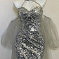 Silver halter neck dress high-end niche silver dress shoulder chain ball dress evening dress gh4330