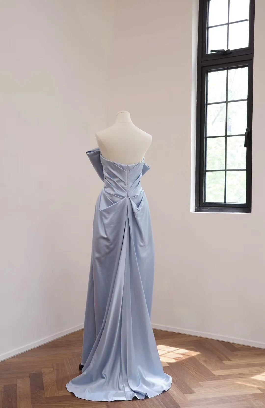 Girlhomeshops-Blue fashion long satin Prom dress evening dress gh5070