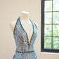 Girlhomeshops-Blue fashion V-neck long sequined Prom dress evening dress gh5069
