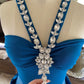 Blue Exquisite Bead Embellishment Long Satin Formal Prom Dress gh6769