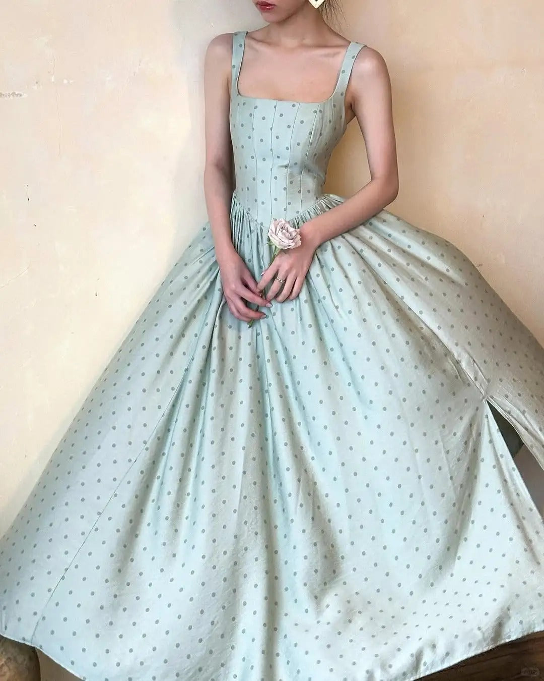 girlhomeshops--Green Simple And Elegant Polka Dot Long Formal Prom Dress gh5608