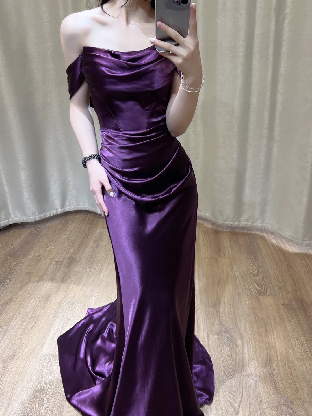 Purple Beautiful Elegant Satin Long Slim Floor Length Ball Gown Evening Dress Prom Dress gh4203