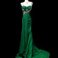 Green Vintage Fashion Elegant Exquisite Beaded Lace Long Satin Floor Length Trailing Ball Gown Evening Gown Party Dress gh3816