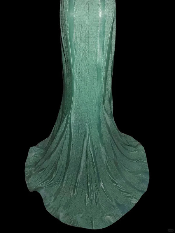Mint Green Fashion Elegant V-neck Long Mermaid Slim Fishtail Skirt Satin Floor Length Train Ball Gown Evening Gown Party Dress Prom Dress gh3817