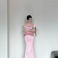Pink Fashion Elegant Exquisite Floral Long Satin Corset Mermaid Slim Floor Length Train Ball Gown Evening Dress Party Dress Prom Dress gh3731