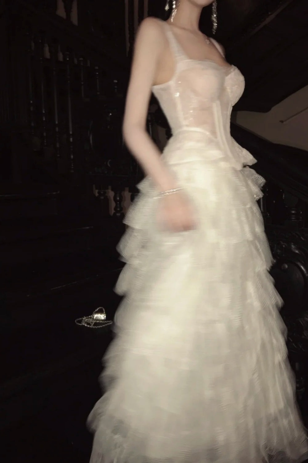 girlhomeshops-Sweet White Lace Strappy Gown, Tiered dress Design Overflows with Romantic Atmosphere gh5901