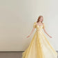 girlhomeshops-Vintage Goose Yellow Puff Sleeve Sequin Swing Court Style Evening Gown gh6028