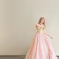 girlhomeshops-Vintage Pink-Gold Contrast Off-Shoulder Court Style Evening Gown gh6027