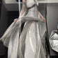 Robe de soirée longue en satin et tulle blanc et gris, robe de bal, robe de remise de diplôme, gh4492