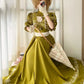 Olive Green Floor-length Gown Lace Victorian Tea Party·Retro Party Dress gh6737