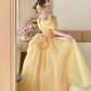 Cream Yellow Organza Off-the-shoulder Floor-length Ballgown 3D Rose Victorian Evening Dress gh6736