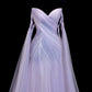 Märchenhaft luxuriöses, verträumtes Abendkleid im hellvioletten Tüll-Stil mit trägerloser Schleppe – Sternenlicht-Thema, Dinner- und Ballkleid gh6562