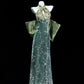 Green Elegant Exquisite Beaded Sequined Long Satin Mermaid Cheongsam Ball Gown Evening Gown Wedding Gown Party Dress gh4132