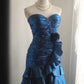 Blue Beaded Floral Homecoming Dress Short Satin Ball Gown Evening Gown Graduation Gown gh4495