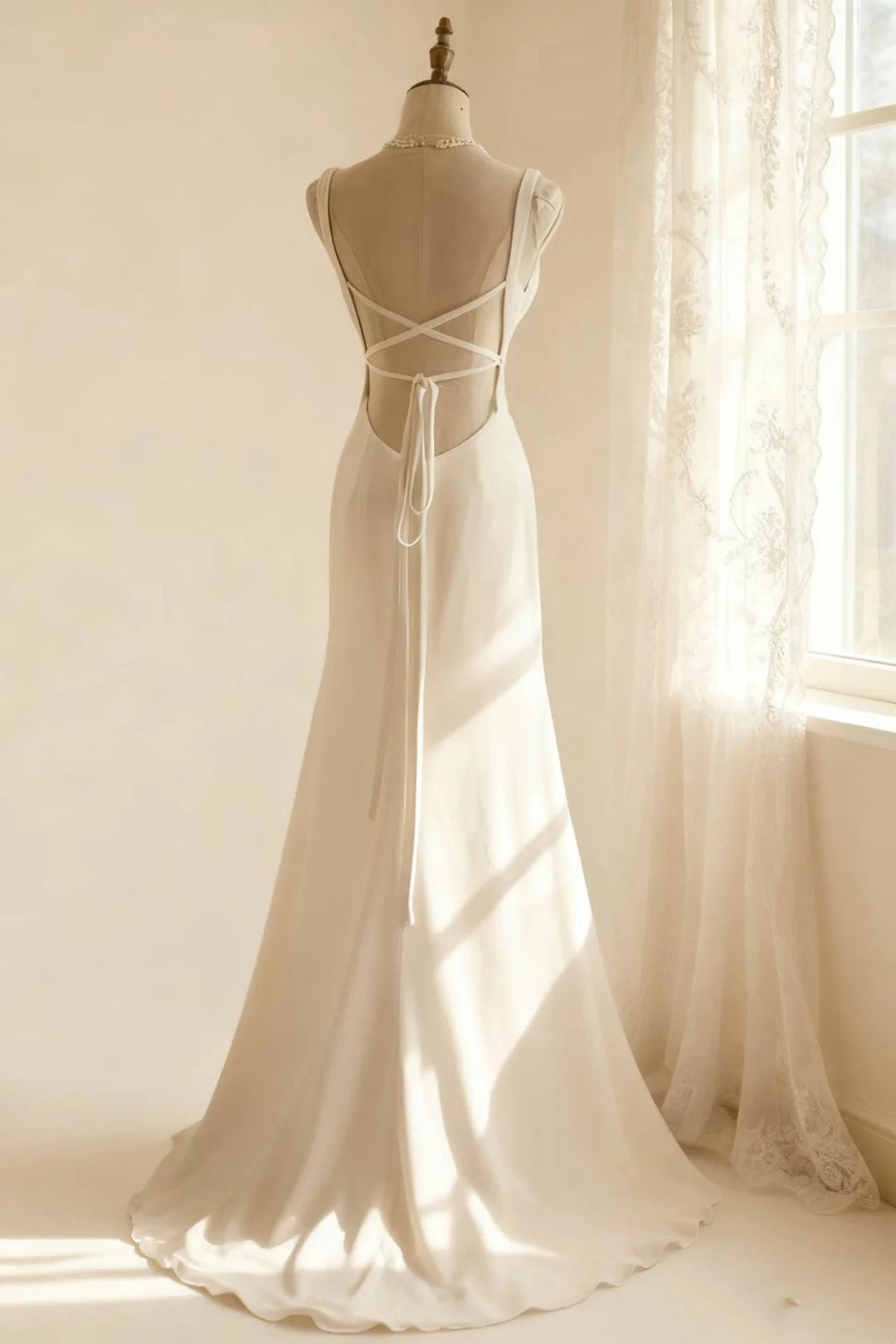 Girlhomeshops - Robe de mariée sirène blanche sans manches en mousseline de soie, coupe ajustée et minimaliste, longueur au sol (gh5831)