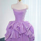 Robe de soirée longue en satin violet, style princesse, longueur au sol, gh4549
