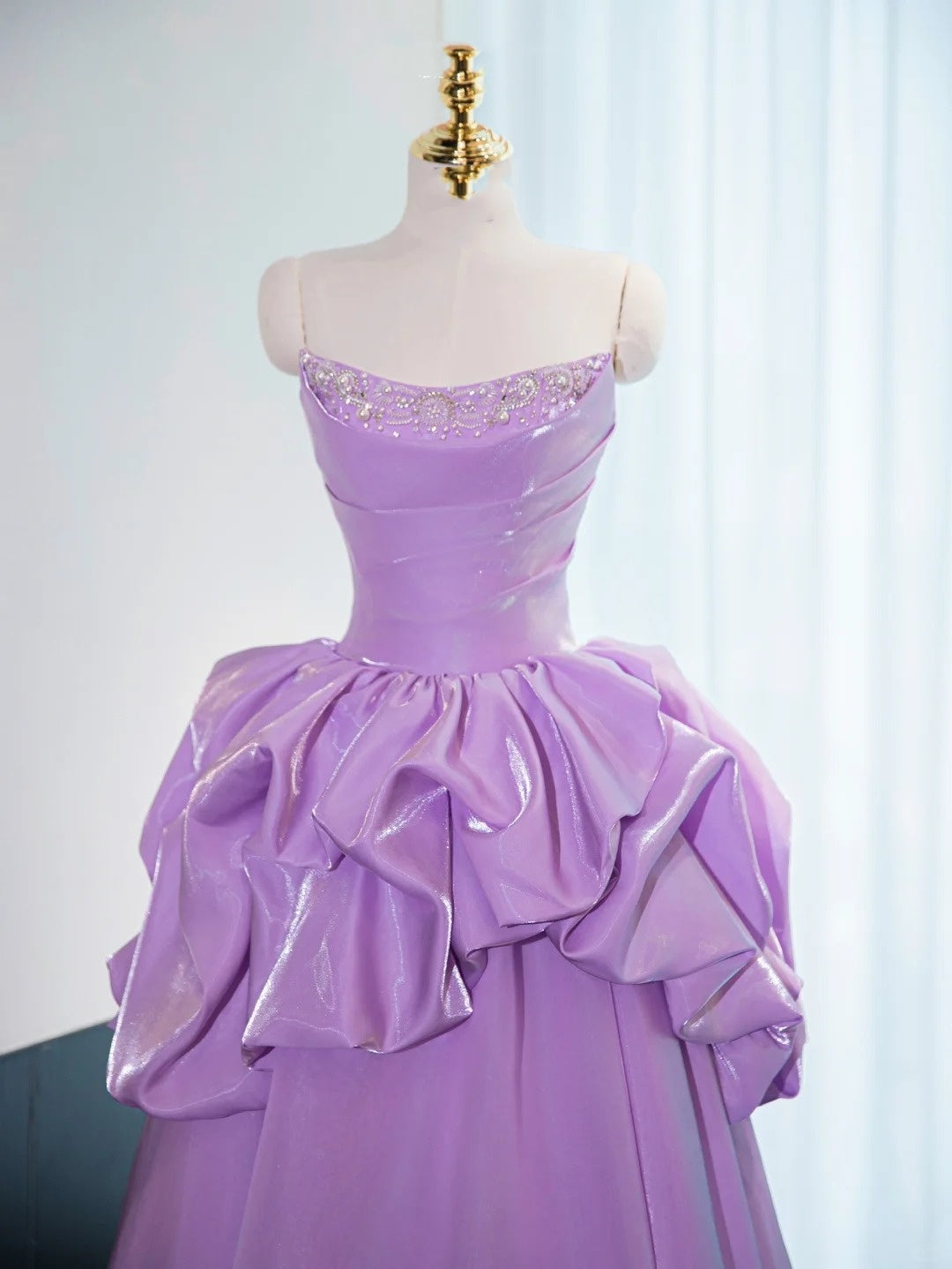 Robe de soirée longue en satin violet, style princesse, longueur au sol, gh4549