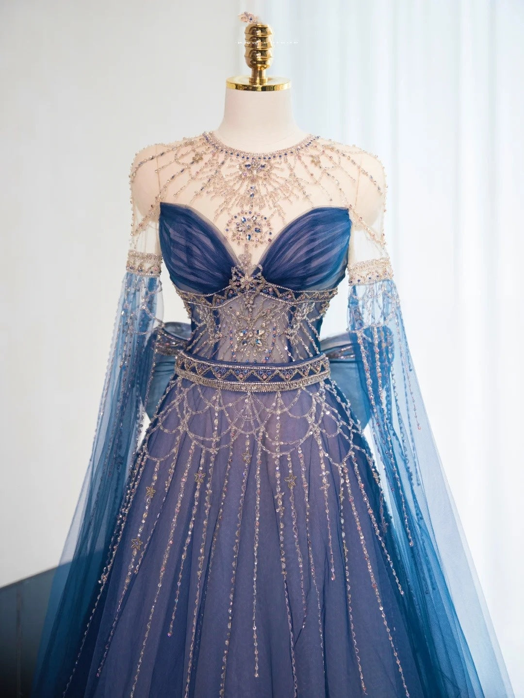Robe de soirée longue en tulle bleu magnifique et brillant, perlée, longueur au sol, robe de bal, robe de remise de diplôme, gh4553