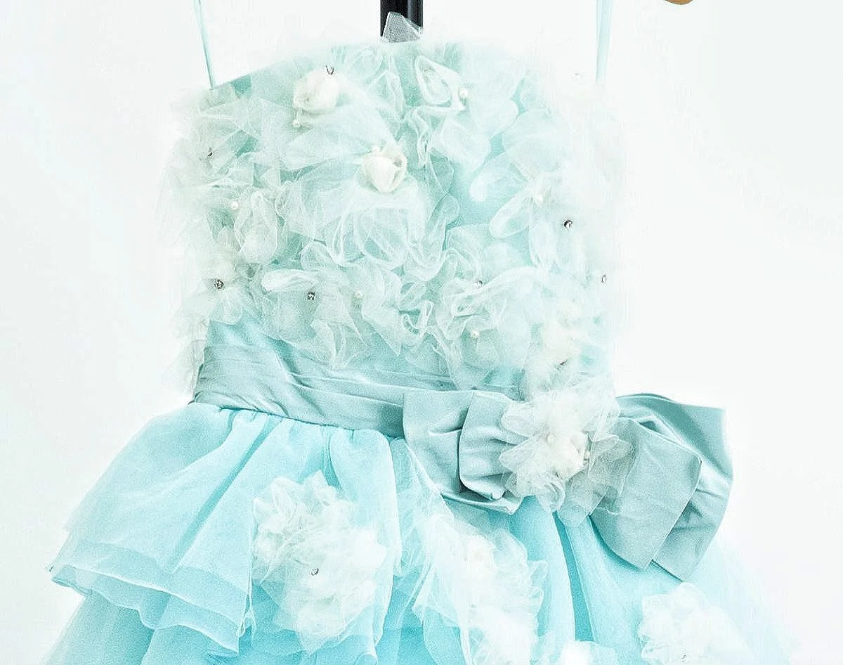 Girlhomeshops-Blue/Pink Floral Fashion Gorgeous Elegant Long Tiered Tulle Ball Gown gh5323