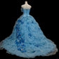 Girlhomeshops-Blue floral fashionable gorgeous elegant long tulle ball gown gh5322