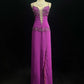 girlhomeshops-Purple beaded long satin Prom dress gh6245