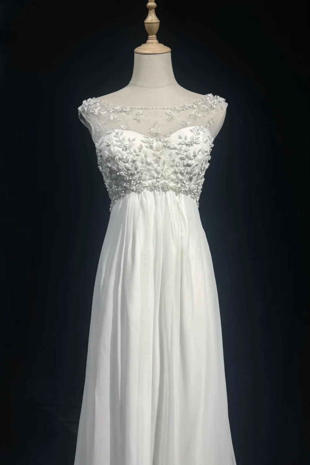 girlhomeshops-White Vintage Beaded Long Tulle Gown/Wedding Dress gh6244