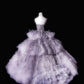 Fairy Luxury Feather Style Lavender Tulle Strapless Multi-Layer Ballgown - Fairy-Tale Wedding & Dinner Showstopper Dress gh6544