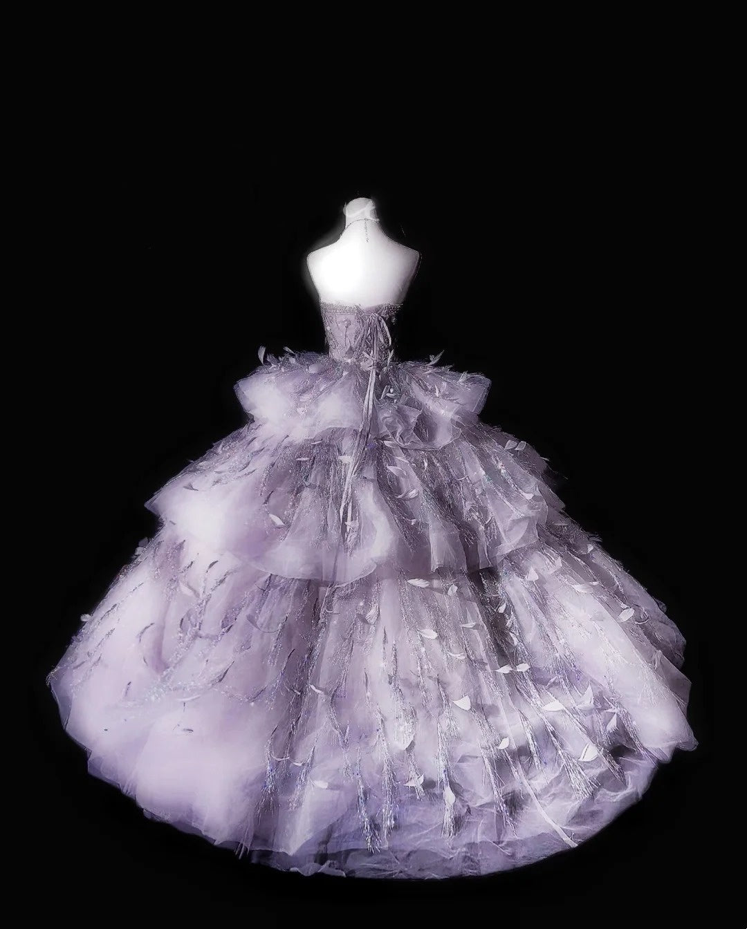 Fairy Luxury Feather Style Lavender Tulle Strapless Multi-Layer Ballgown - Fairy-Tale Wedding & Dinner Showstopper Dress gh6544
