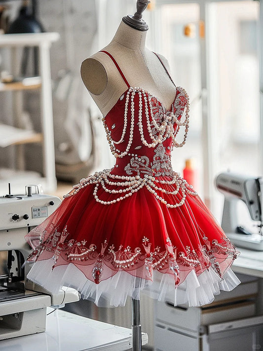 Girlhomeshops-Red gorgeous exquisite beaded chiffon short homecoming dress birthday party dress gh5423