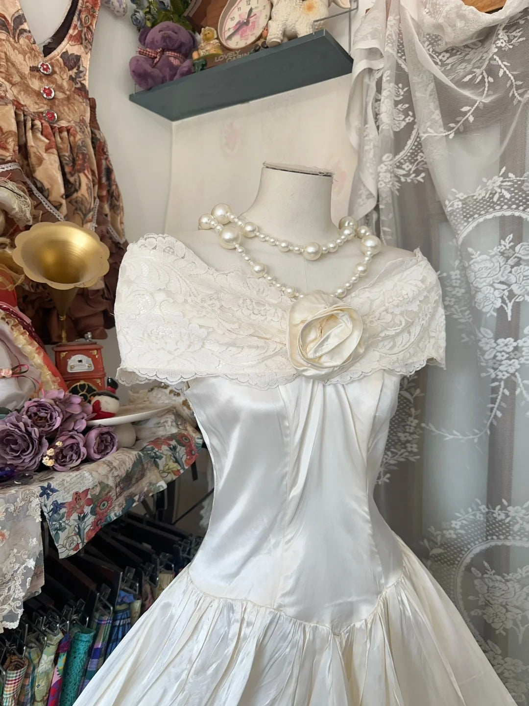 Girlhomeshops-Ivory white floral long satin Prom dress evening dress birthday party dress gh5181