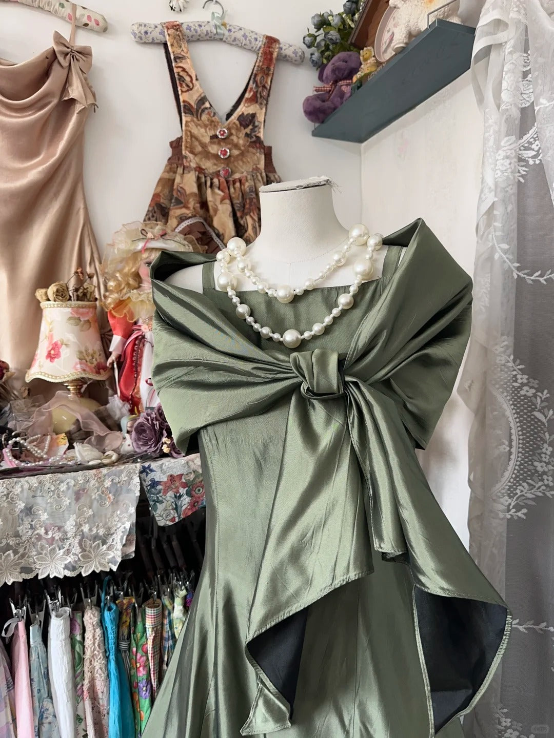 Girlhomeshops-Green elegant simple long satin Prom dress evening dress birthday party dress gh5185