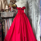 Girlhomeshops-Red lace elegant long satin A-line Prom dress evening dress party dress gh5170