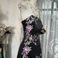 Girlhomeshops-Black floral long satin Prom dress evening dress birthday party dress gh5183