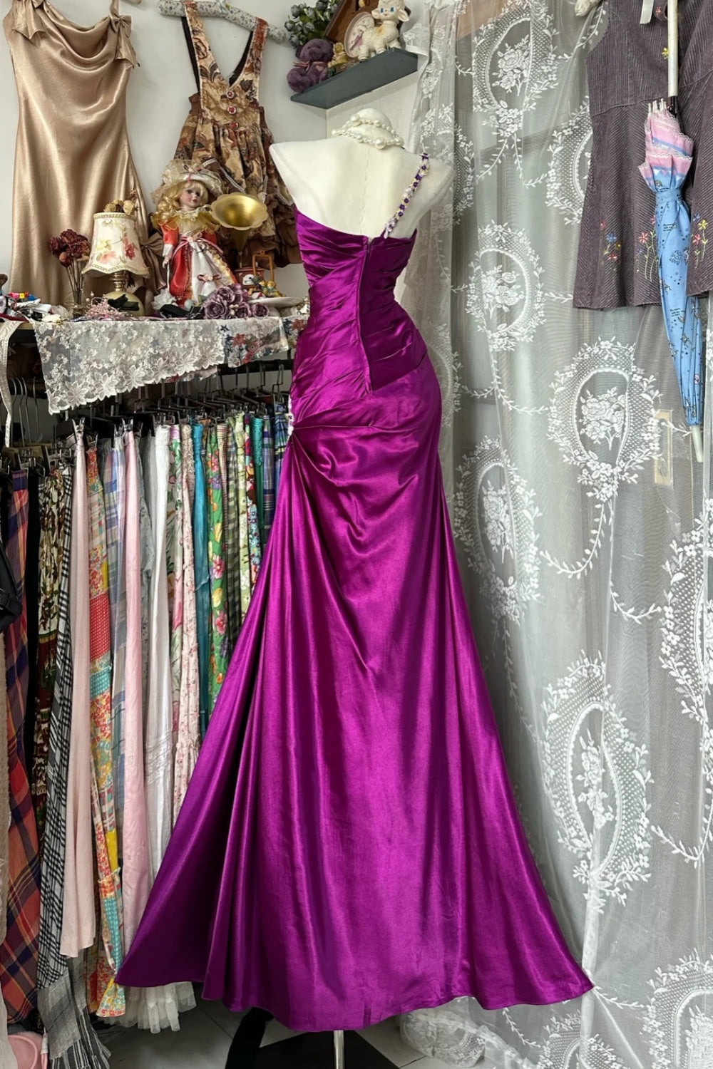 girlhomeshops - Nouvelle robe rétro, robe en satin violet gh61278