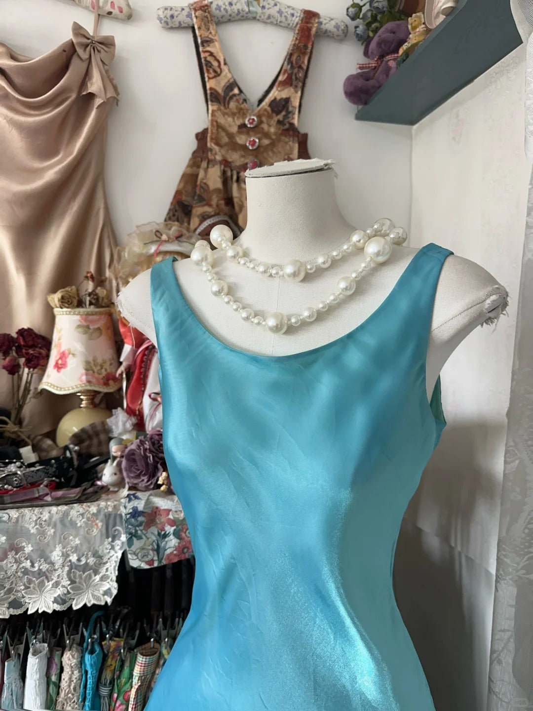 Girlhomeshops-Blue vintage long chiffon homecoming dress birthday dress party dress gh5227