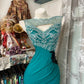 girlhomeshops-Green retro-style long satin dressgh6126