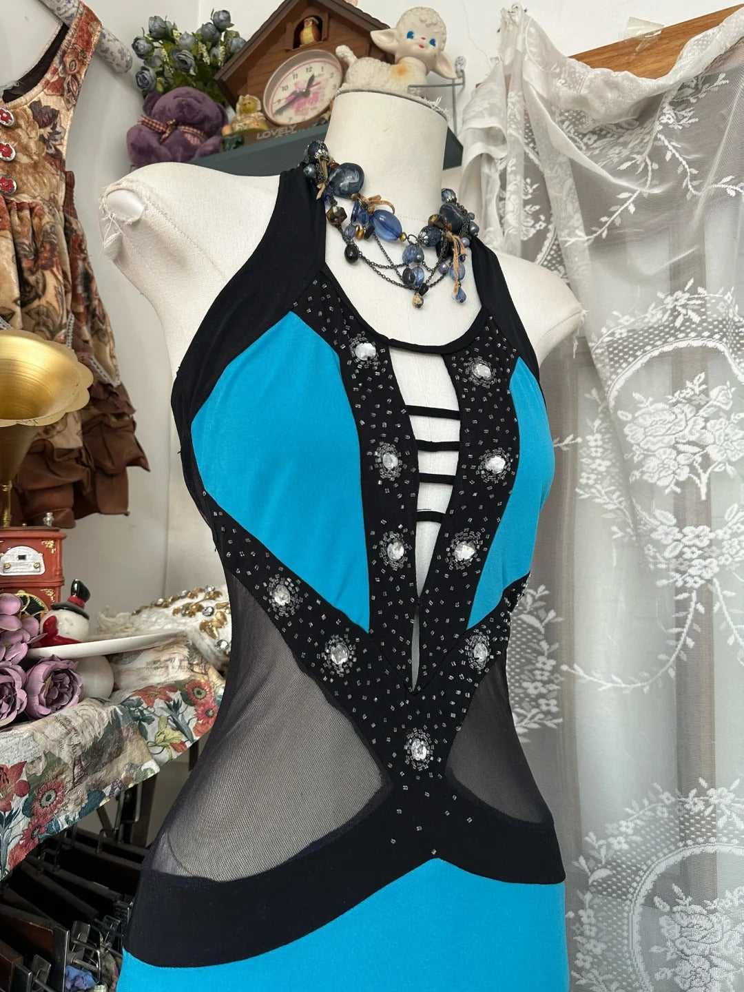 Girlhomeshops-Blue beaded sexy elegant long suspender Prom dress evening dress party dress gh5187