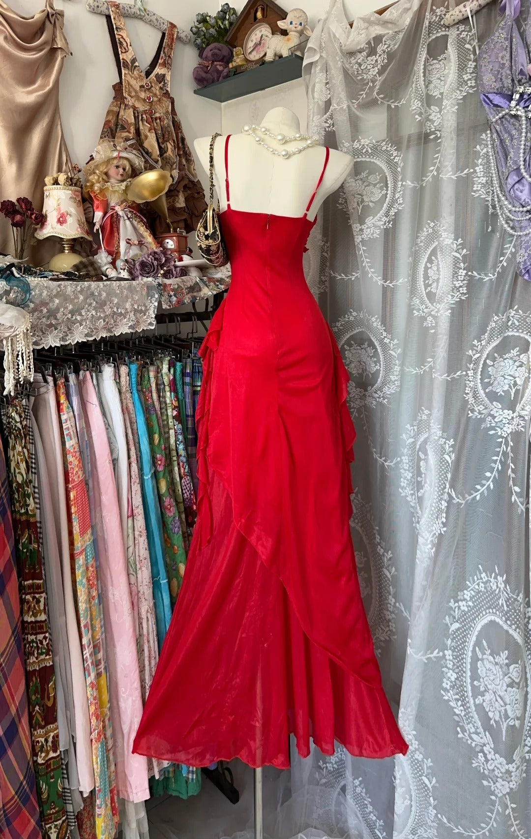Girlhomeshops-Red vintage long chiffon Prom Dress homecoming dress birthday dress gh5229