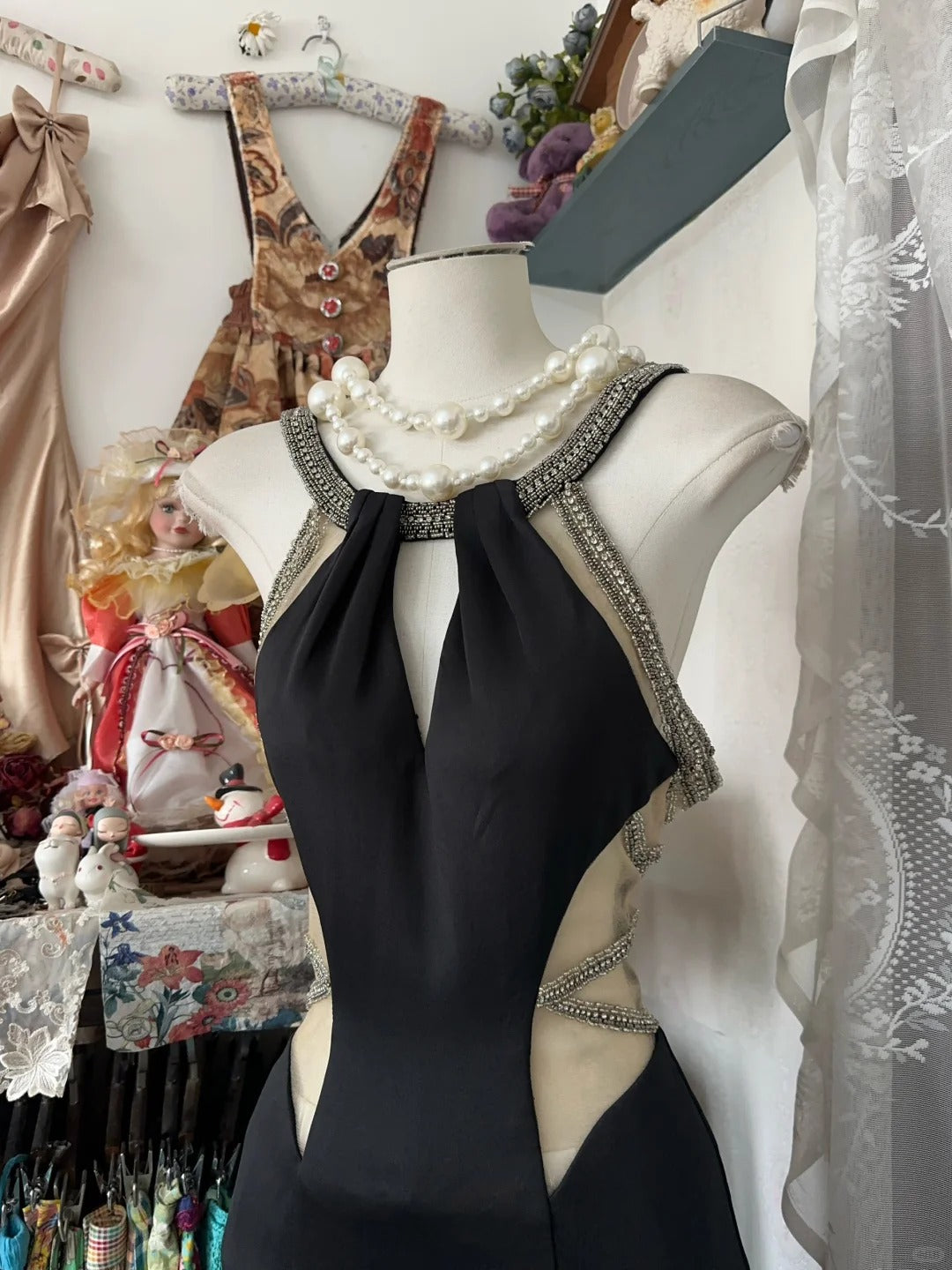 Black Mermaid Beautiful Long Satin Sexy Hollow Ball Gown Evening Dress Party Dress gh4395