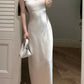 White, Simple Yet Elegant Long Bridesmaid Dress, Birthday Party Dress gh7081